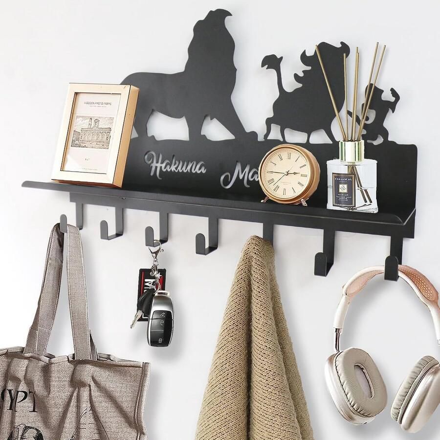 Wandkapstok met 7 Haken en Plank voor Sleutels en Accessoires – Matzwarte Wanddecoratie voor Keuken Badkamer Slaapkamer en Hal