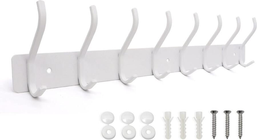 Wandkapstok met 8 haken ruimtebesparend wit metaal 48 x 9 x 4 cm