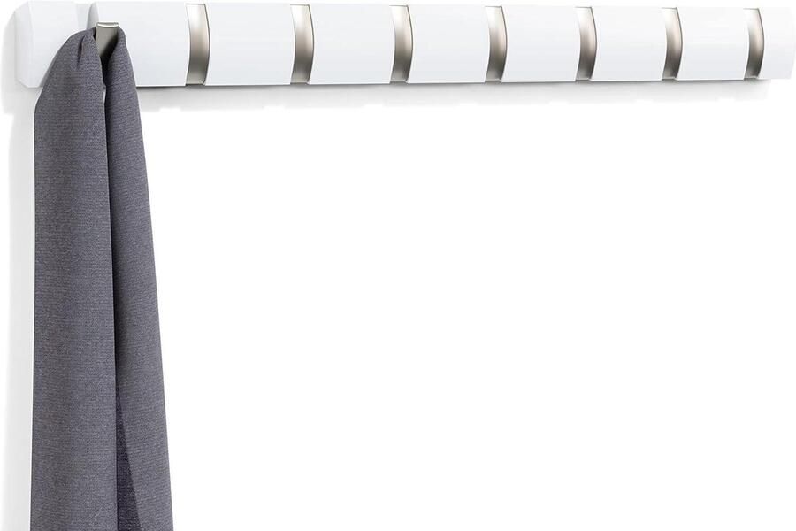 Wall Coat Rack with 8 Hooks White Wood