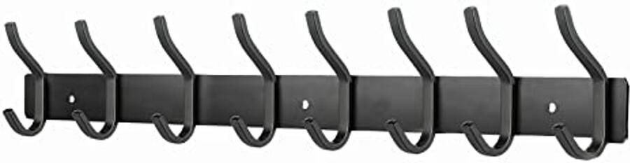 MEIJO roestvrijstalen kapstok wandkapstok met 8 haken kapstok wandkapstok voor slaapkamer badkamer keuken (zwart 8 haken)