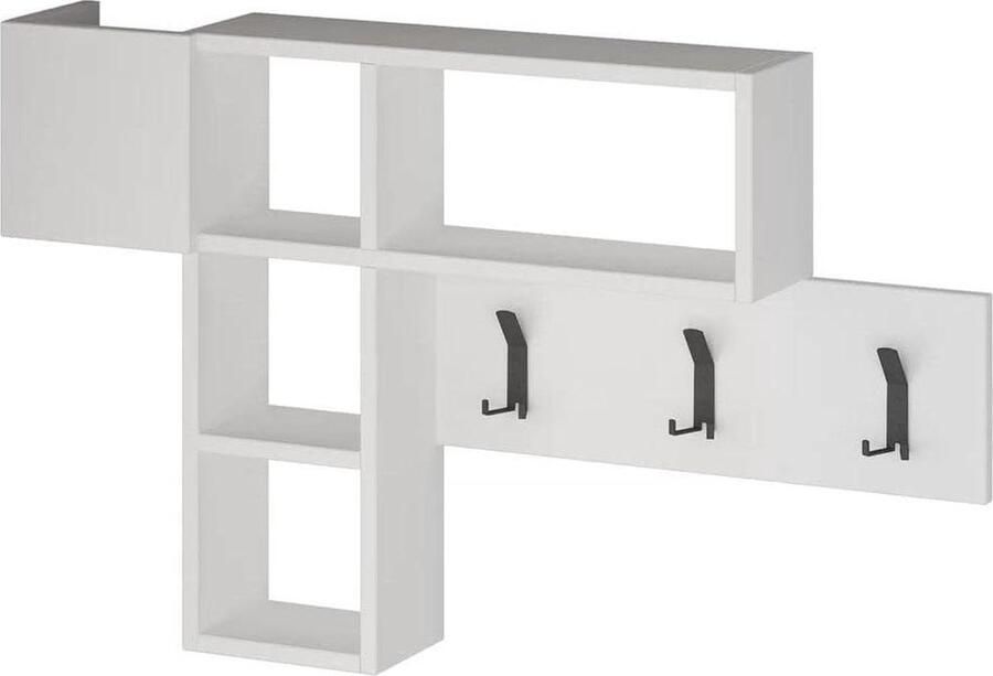 Wandkapstok met 9 haken Boekenkast en kledingopberger MDF-hout Modern design 995 x 61 x 15 cm Wit kapstok hangend met plank