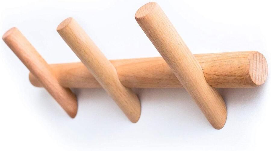Moderne Wandgemonteerde Kapstok met 3 Haken Houten Entree Hanger voor Kleding en Hoeden Duurzaam en Eenvoudig te Monteren Klassiek Ontwerp - Foto 2
