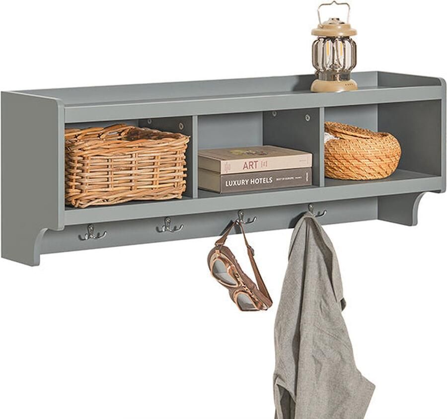 Rootz Living Rootz Wandkapstok met hangende plank Halorganisator Halopslag MDF-constructie 4 metalen haken Ruimtebesparend ontwerp 100 cm x 35 cm x 25 cm