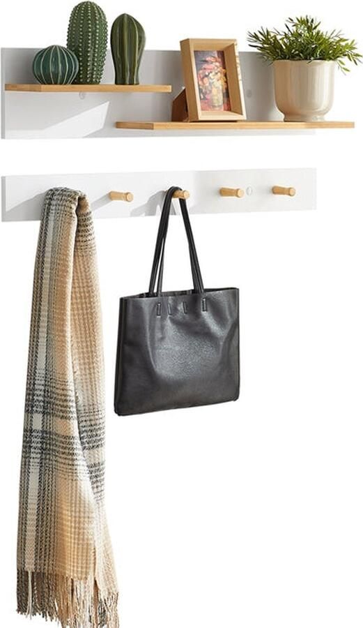 Rootz Living Rootz Wandkapstok met hangende plank Ingangsorganizer Halopslag Constructie van MDF en bamboe Multifunctioneel Ruimtebesparend 90 cm x 20 cm