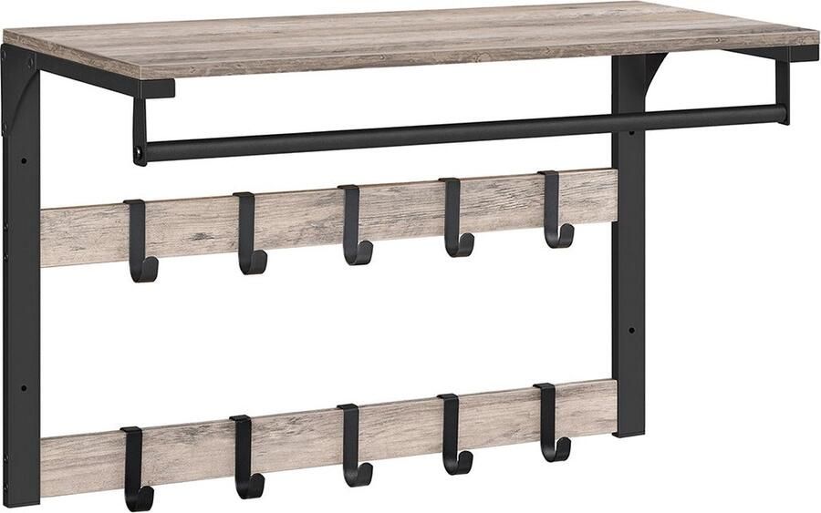 Rootz Living Rootz Wandkapstok met Kledingroede Kleerhanger Jasstandaard Spaanplaat & Staal Greige Zwart 30cm x 65cm x 42cm