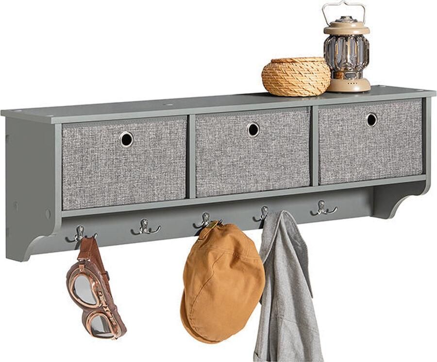 Rootz Living Rootz Wandkapstok met opbergruimte Kledinghaak Gangorganizer Inclusief 3 opvouwbare fleeceboxen 5 metalen haken Eenvoudige montage 100 cm x 31 cm x 20 cm