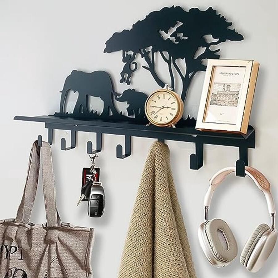 Wandkapstok met Plank en 7 Haken voor Wandmontage – Ideaal voor Badkamer Slaapkamer Keuken en Woonkamer