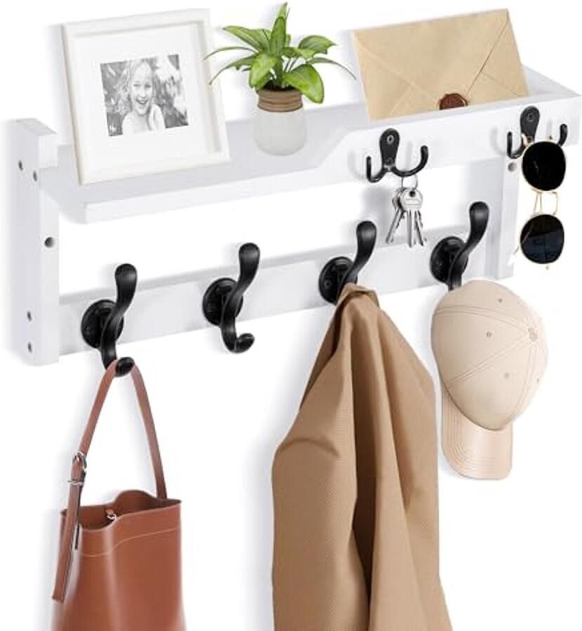 Wandkapstok met Plank en Haken Sleutelhouder en Postorganisator voor de Muur