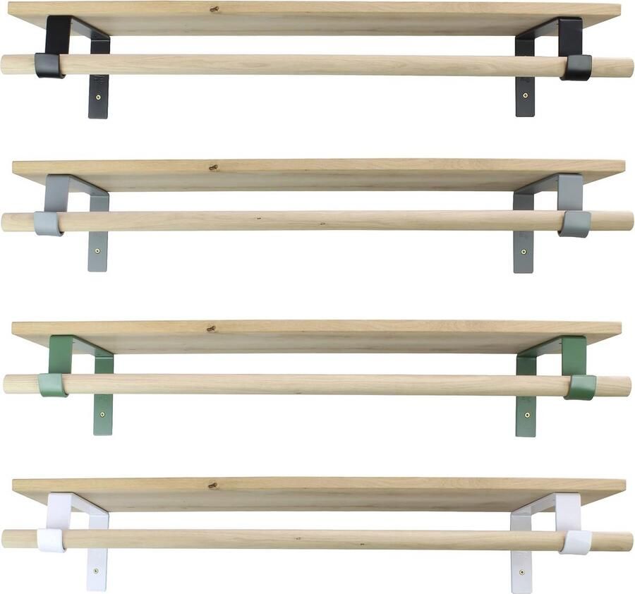 Wandkapstok met Plank en Kledingstanghouder Houten Kledingrek en Opslagoplossing Eiken & Metaal Design