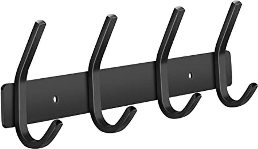 JOLY FANG Wandkapstok zwart roestvrijstalen kapstok haakrek voor slaapkamer badkamer keuken (zwart 4 haken)