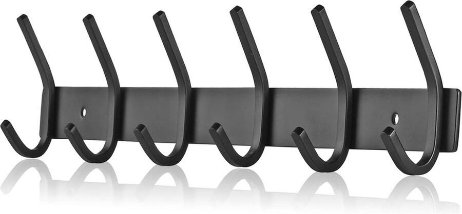 Wandkapstok met Roestvrijstalen Haken voor Slaapkamer Badkamer en Keuken 6 Haken Zwart