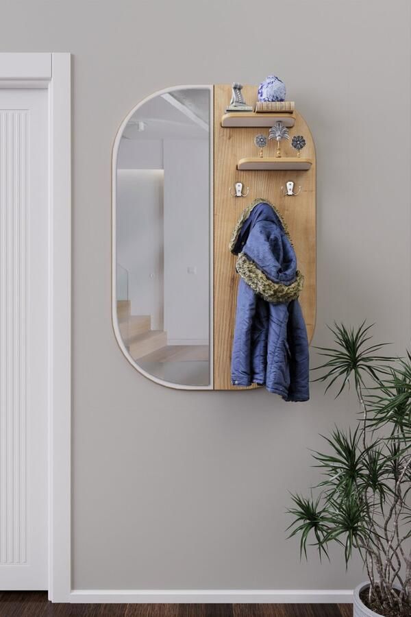 Zeo Wood Wandkapstok met Spiegel Wandkapstok met Planken