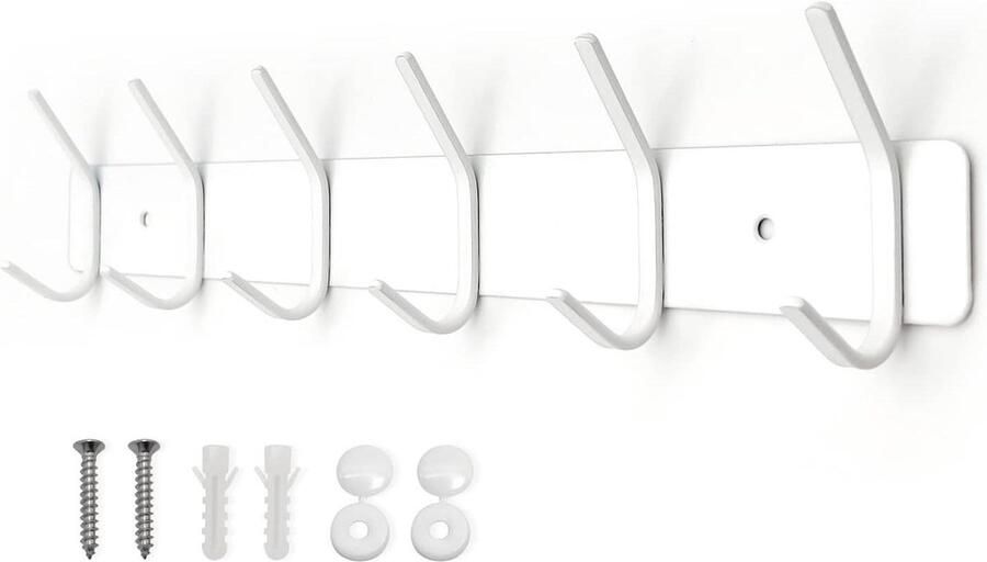 Wandkapstok met Stijl Kledinghaken Geschikt voor slaapkamer en badkamer 6 stuks Wit Roestvrij staal
