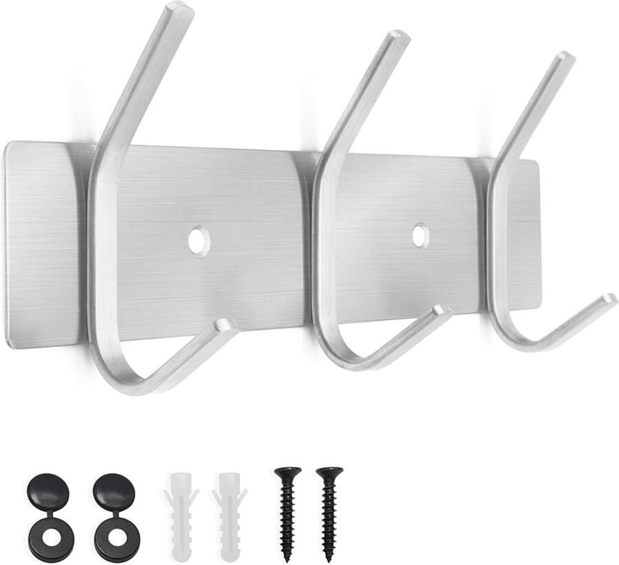Wandkapstok Metalen jashouder voor kleding 3 haken Zilver Roestvrij staal