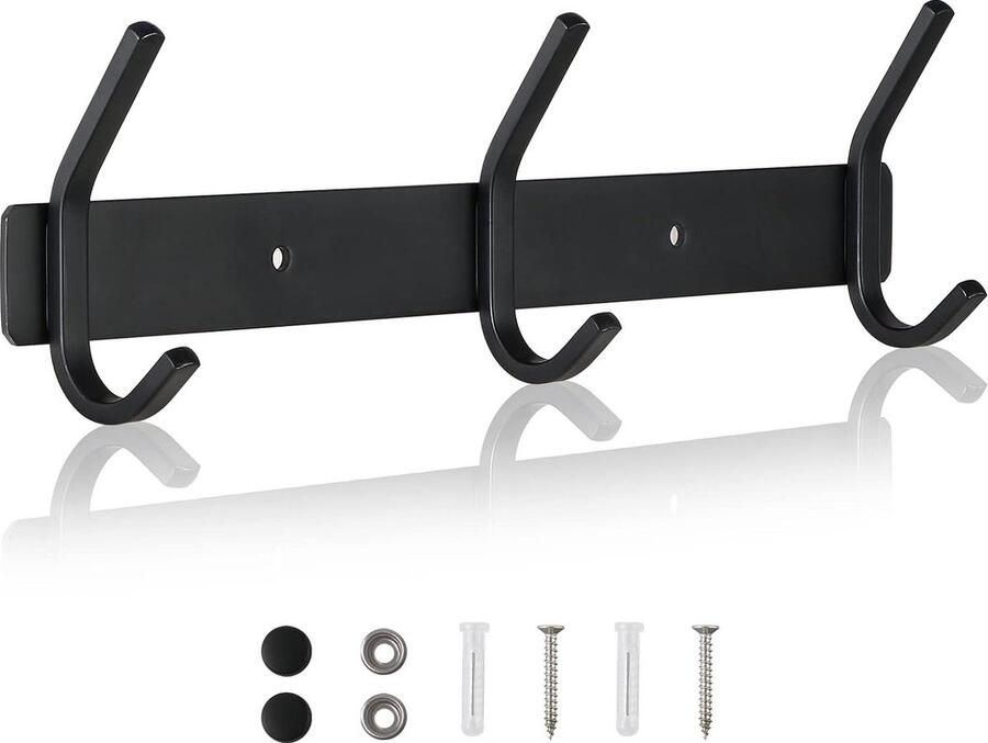 Wandkapstok Muurbevestiging Roestvrij 3 Haken Zwart Gangen Badkamers Slaapkamers Ca.30 kg Belastbaar (Zwart 1 stuk) Kapstok