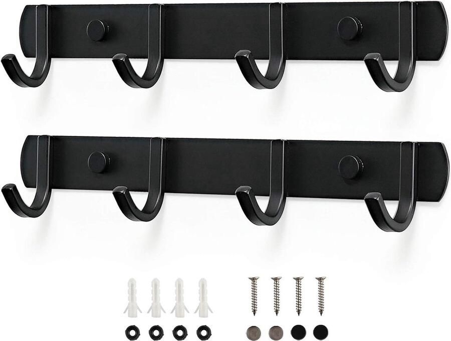 Wandkapstok roestvrij staal geschikt voor badkamer en kantoor 2 stuks zwart