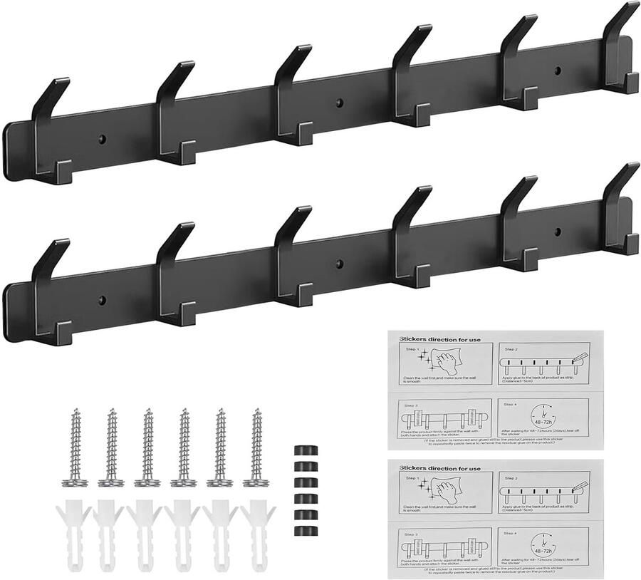 Wandkapstok roestvrij staal set van 2 zwart
