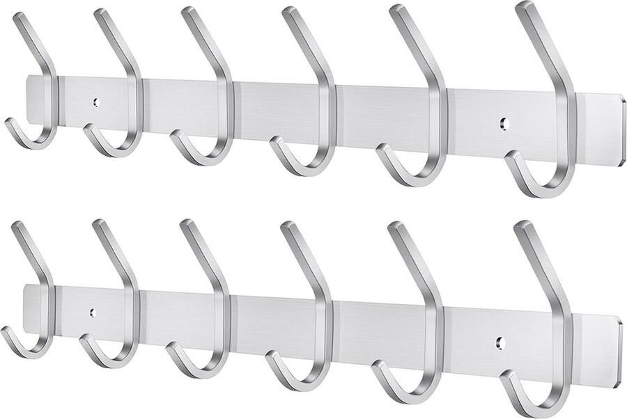 Wandkapstok roestvrijstalen voor slaapkamer badkamer keuken 6 haken 2 stuks zilver hook coat rack wall mounted