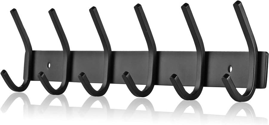 Wandkapstok roestvrijstalen haken 6 stuks zwart geschikt voor slaapkamer badkamer keuken