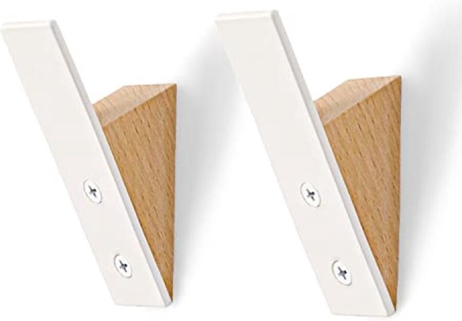 Wandkapstok Set van 2 Decoratieve houten muurhaken met metalen haken voor jassen en hoeden