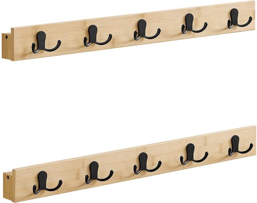 Wandkapstok Set van 2 Haken Muurhanger Bamboe Elegance 4.8cm x 70cm x 7cm Bruine Afwerking