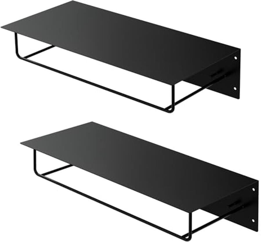 Wandkapstok set van 2 met hoedenplank en jashangers Zwart metalen wandgarderobe voor stijlvolle entree