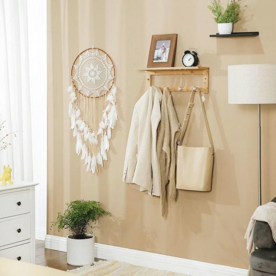 Wandkapstok van bamboe met 4 haken Houten wandrek voor hal badkamer of gaderobe