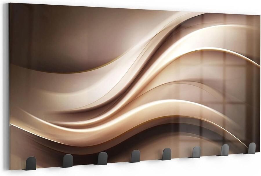 Wandkapstok van Glas en Metaal met Edelmetaal Trilling Motief 60x30 cm Modern Garderobepaneel Magnetisch & Beschrijfbaar