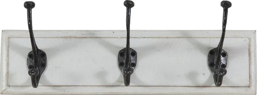 Wandkapstok van Hout met 3 Haken Witte Kledingstandaard voor de Entree Functionele Garderobe 43 x 12 x 20 cm - Foto 2