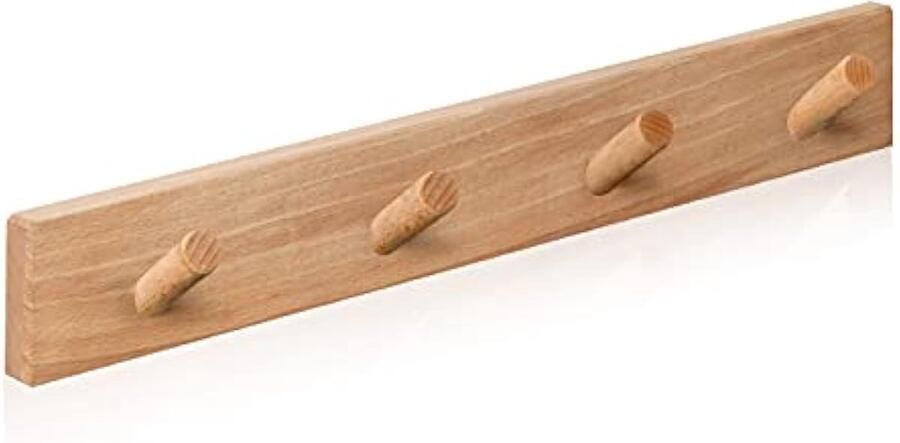 Wandkapstok van natuurlijk hout met 4 haken Scandinavisch design voor entree slaapkamer woonkamer gemaakt in Europa