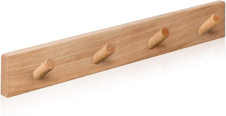 Natuurlijke houten wandkapstok met 4 haken in Scandinavisch design voor entree slaapkamer en woonkamer Gemaakt in Europa