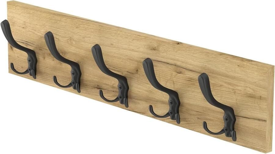 Wandkapstok voor mantels Eiken afwerking zwart Grote haken