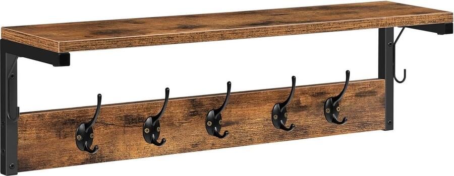 Inovra Wandgarderobe wandrek met 7 haken en plank hangrek met garderobe wandmontage voor hal woonkamer keuken donkerbruin-zwart