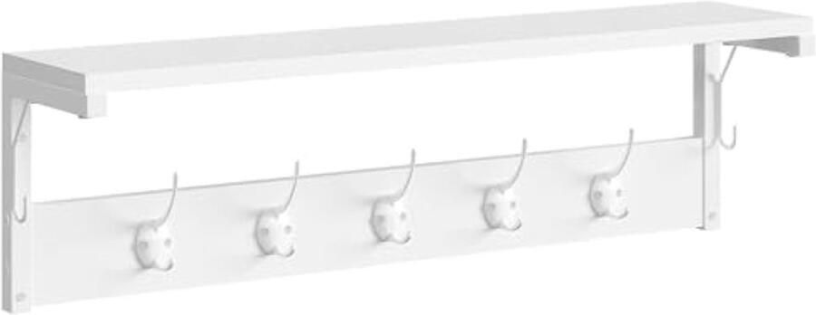 Wandkapstok Wandhaak met legplank Wandrek met 7 haken Wandgarderobe voor hal woonkamer slaapkamer industriële stijl Wit EWT16YM01