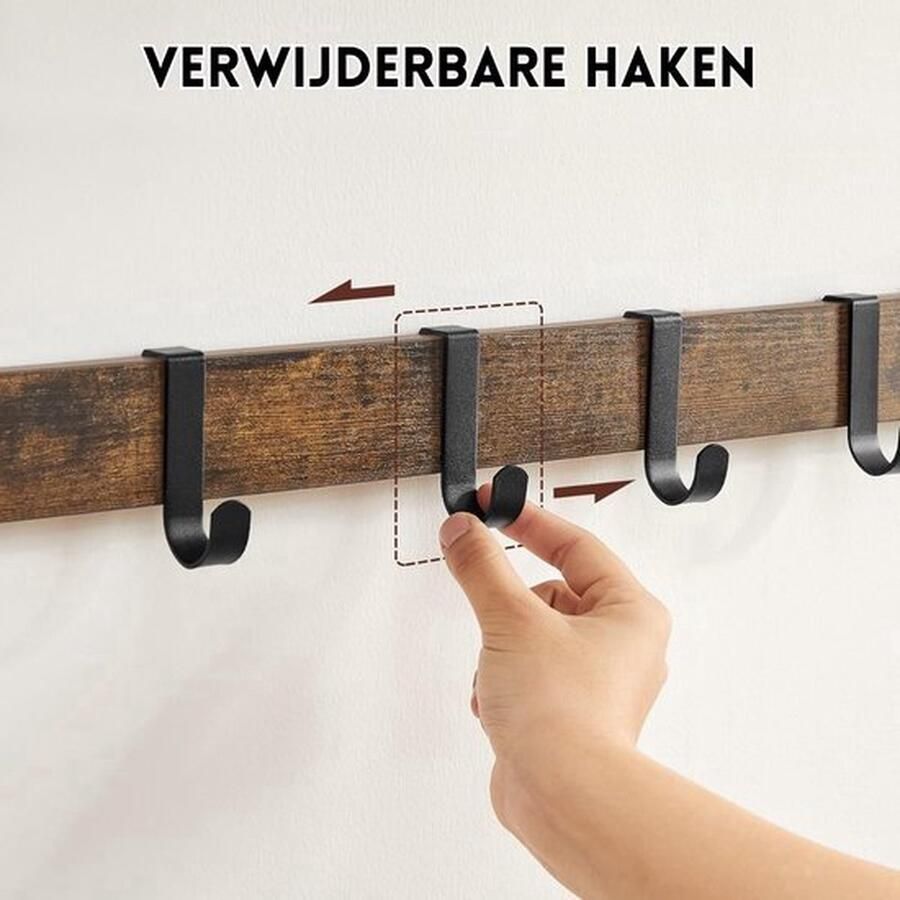 Wandkapstok Wandplank met 10 afneembare haken Kapstok met Plank Vintage Bruin Multifunctioneel