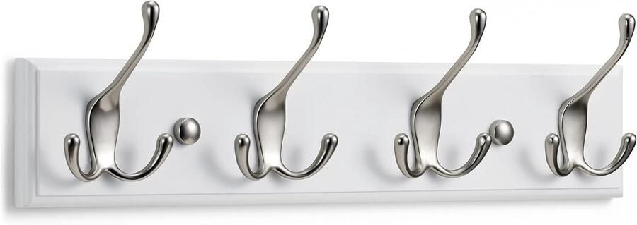 Wandkapstok Wit met Mat-Nikkel Haken 42 cm Stijlvolle Organisatie voor Jassen en Tassen