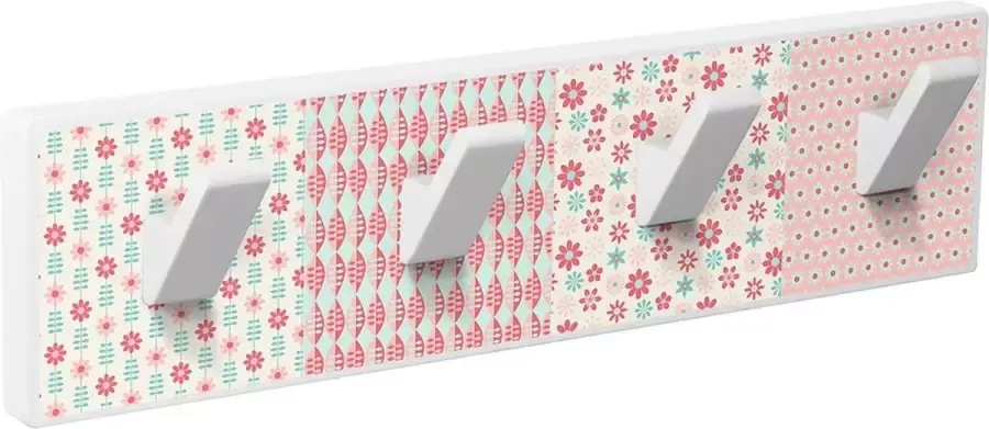 Wandkapstok- Wit hout Assorted Pink 4 metalen witte haken 40 3 x 10 3 x 5 cm