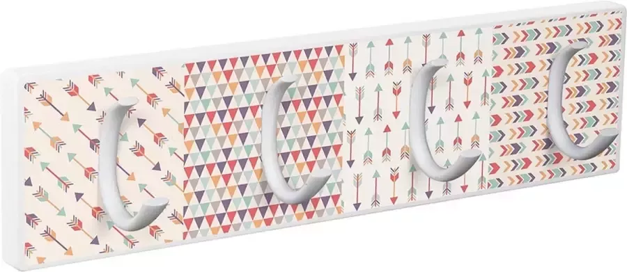 Wandkapstok Wit hout Tribal Arrow 4 metalen witte haken 40 3 x 10 3 x 7 2 cm