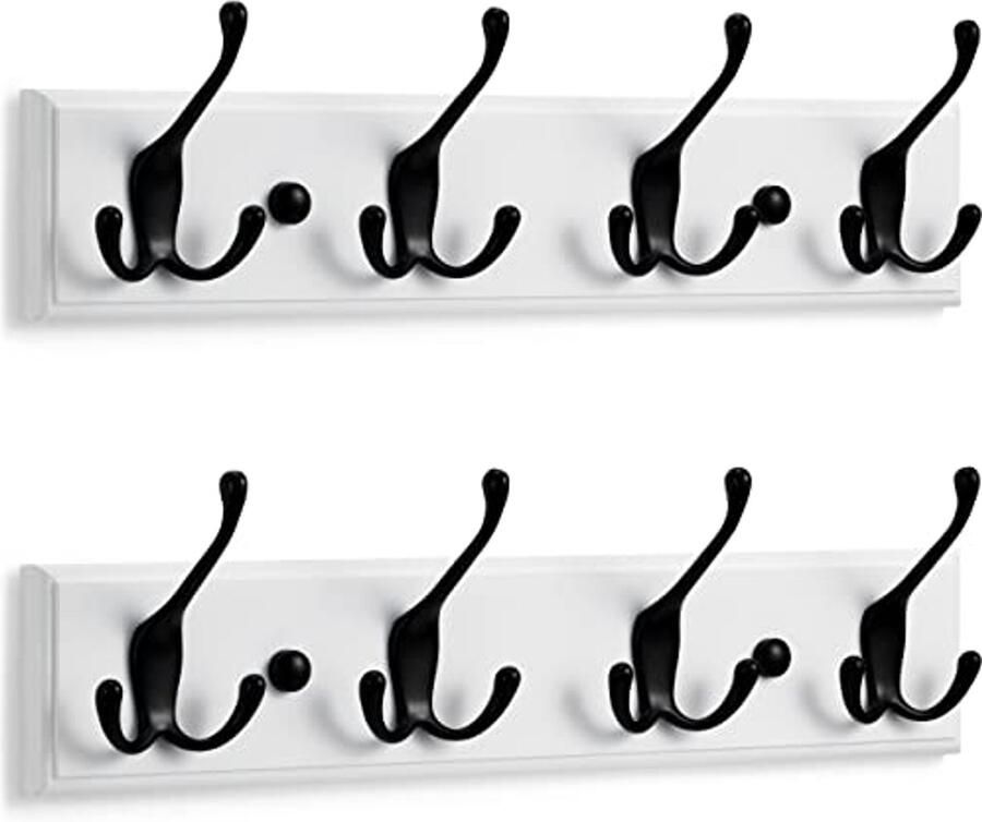 LARHN kapstokhaken wit (2 stuks) kapstok wit met 4 haken in zwart 42 cm kapstokken muur wandkapstok voor gangen garderobes slaapkamers en badkamers