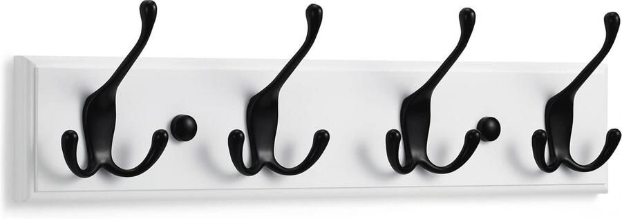 Wandkapstok Wit met 4 Zwarte Haken 42 cm voor Jassen en Tassen