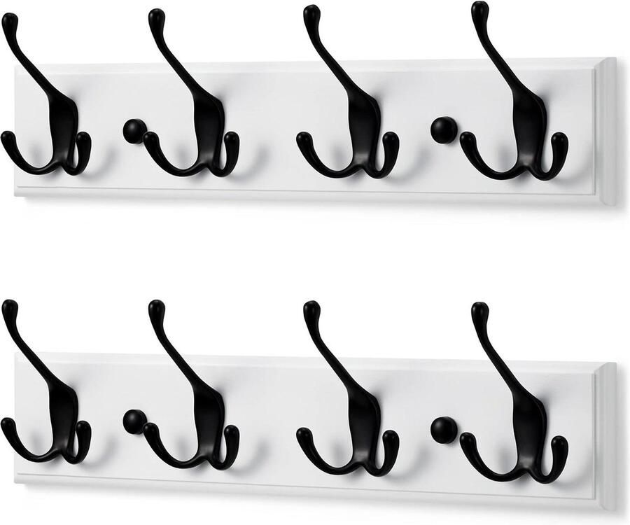 Wandkapstok Wit met 4 Zwarte Haken Kapstok Muur 42 cm