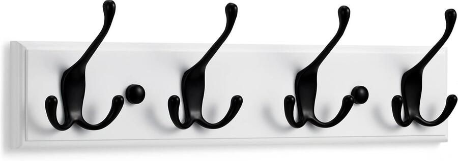 Wandkapstok Wit met 4 Zwarte Haken Stevige en Gemakkelijke Installatie 42 cm