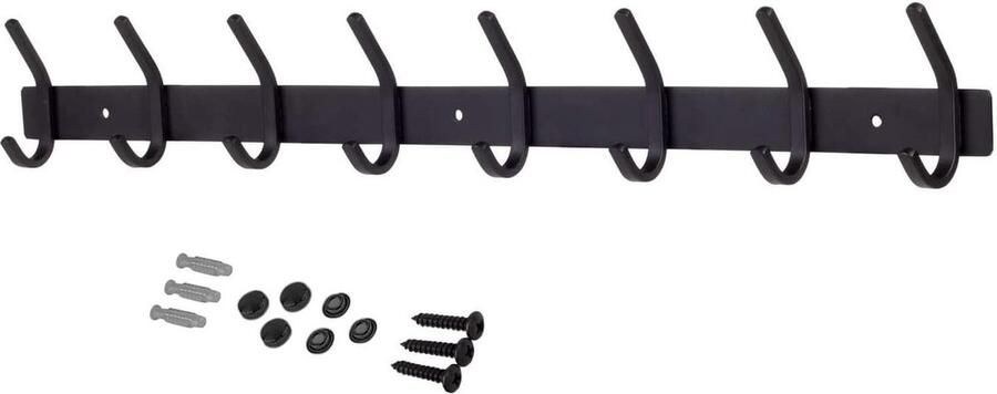 Wandkapstok Zwart Mat 8 x 2 haken 60cm Hangende Design inclusief bevestigingsmaterialen
