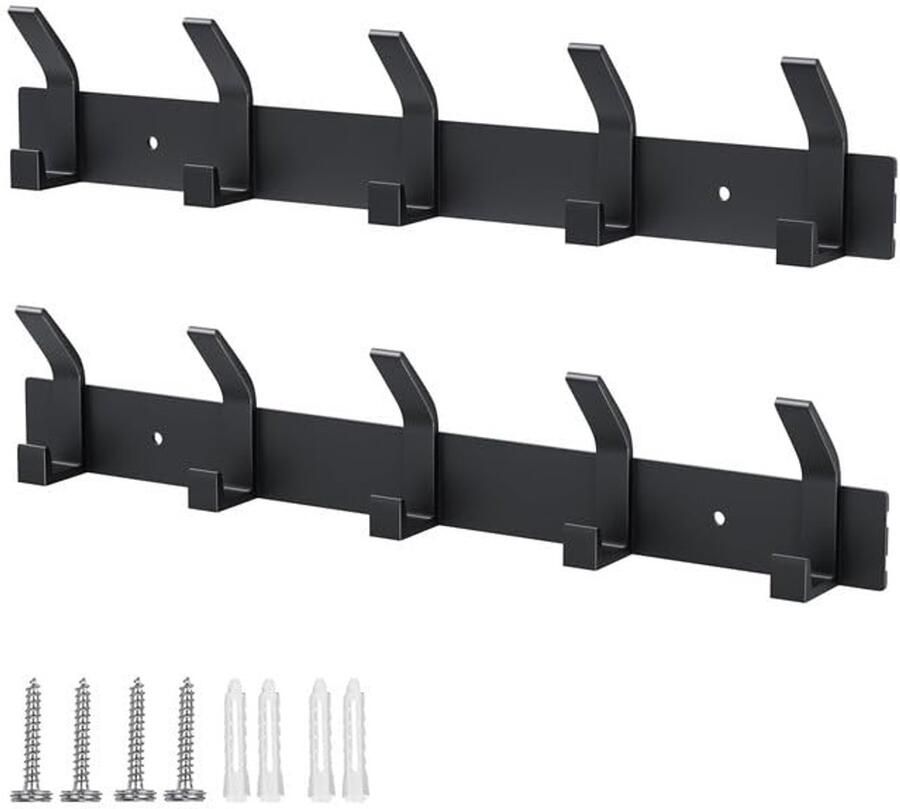 Wandkapstokhaken 2-Pack 5 Haken Metalen Kapstokhaken Voor Slaapkamer Badkamer Keuken Kapstok Wandkapstok (Zwart)