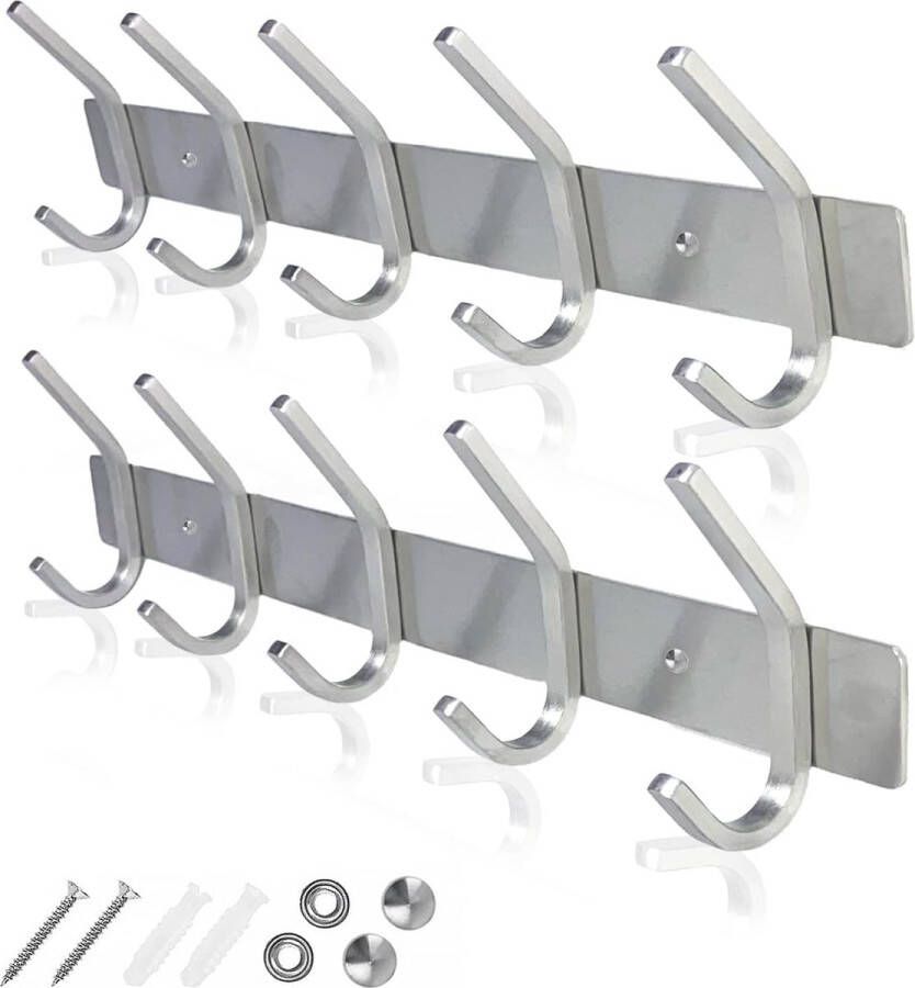 Wandkapstokken roestvrij staal (2 stuks) zware kapstokken wandhaken wandkapstok haakrail (zilver J modern)