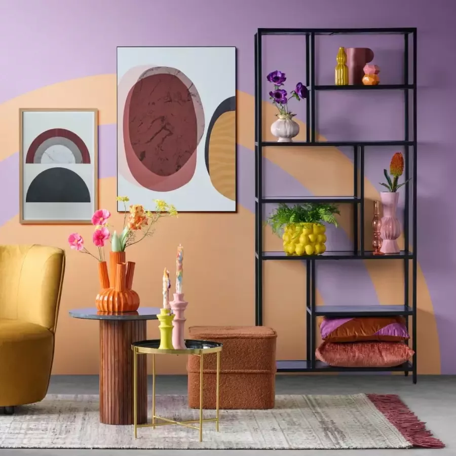 Woonexpress Wandkast Bemelen Marmer Metaal Zwart 84x188x35 cm (BxHxD) Vakkenkast Voorgemonteerd