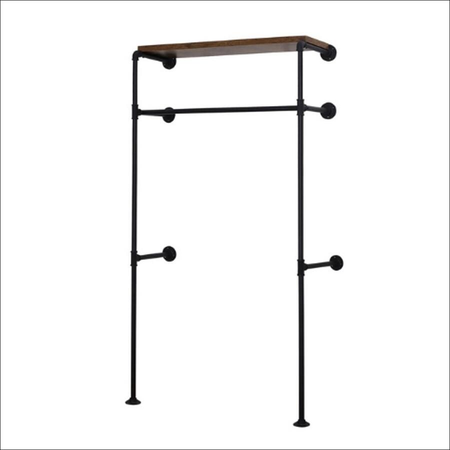 Wandkast Kledingrek Industrieel – kledingrek met wandmontage – stalen buis en MDF plank – open garderoberek – 103x35x187 cm – stevige constructie – vintage stijl – 100 kg draagvermogen – slaapkamer en hal