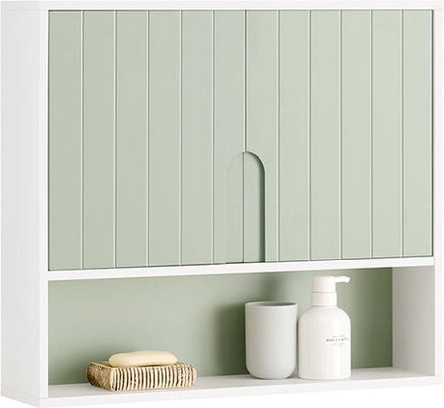 Wandkast met Deuren Badkamerkast Medicijnkastje Verstelbare Planken Eenvoudige montage Natuurlijk en bosachtig ontwerp 60 cm x 54 cm x 15 cm