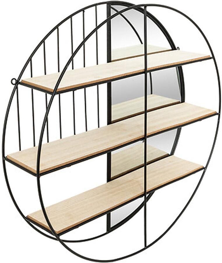 Wandkastje met spiegel zwart metaal rond ontwerp 3 plankjes 58 x 39 cm wandplanken