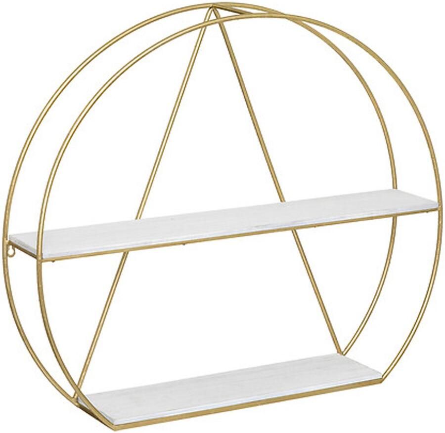 Wandkastje minimalistisch goud wit metaal 2 plankjes 83 x 74 cm wandplanken